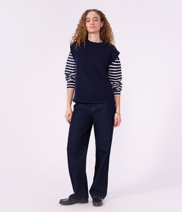 Marini&egrave;re femme en coton manches longues bleu/blanc