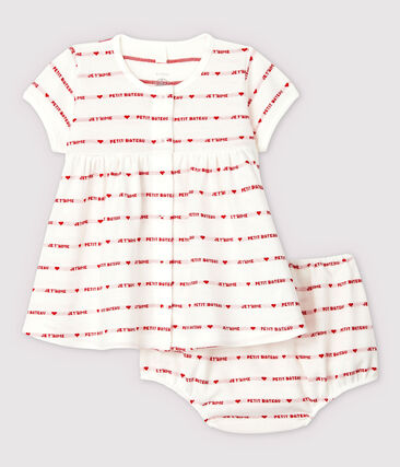 PETIT BATEAU - Robe manches courtes avec bloomer bébé fille en jacquard en coton biologique