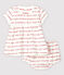 Robe manches courtes avec bloomer bébé fille en jacquard en coton biologique blanc MARSHMALLOW/rouge TERKUIT
