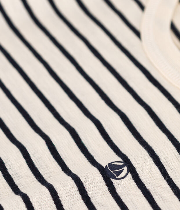 Tee-shirt ray&eacute; en jersey flamm&eacute; enfant gar&ccedil;on &eacute;cru/bleu