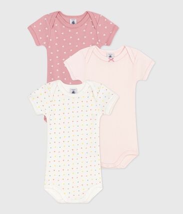 Lot de 3 bodies manches courtes en coton petits cœurs bébé