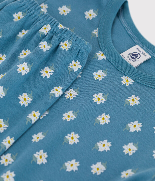 Pyjama fleur petite fille en coton bleu/multicouleur