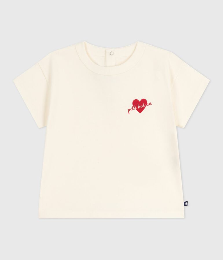 Tee-shirt b&eacute;b&eacute; en coton &agrave; manches longues, motif c&oelig;ur &eacute;cru MILK