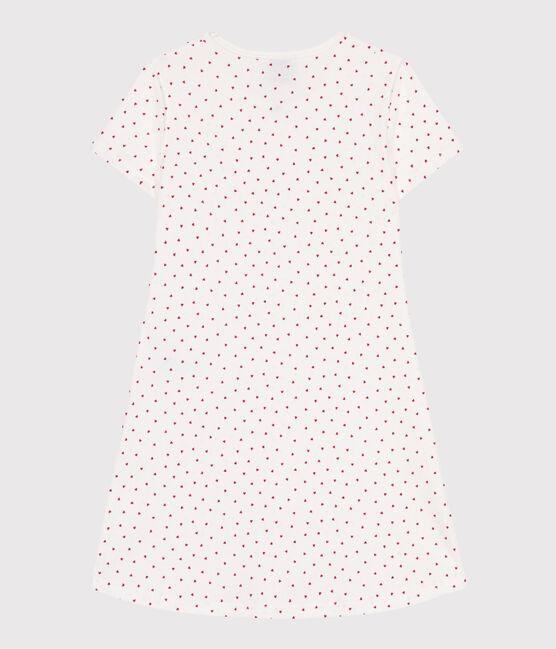 Chemise de nuit enfant en coton manches courtes à cœurs blanc MARSHMALLOW/rouge TERKUIT