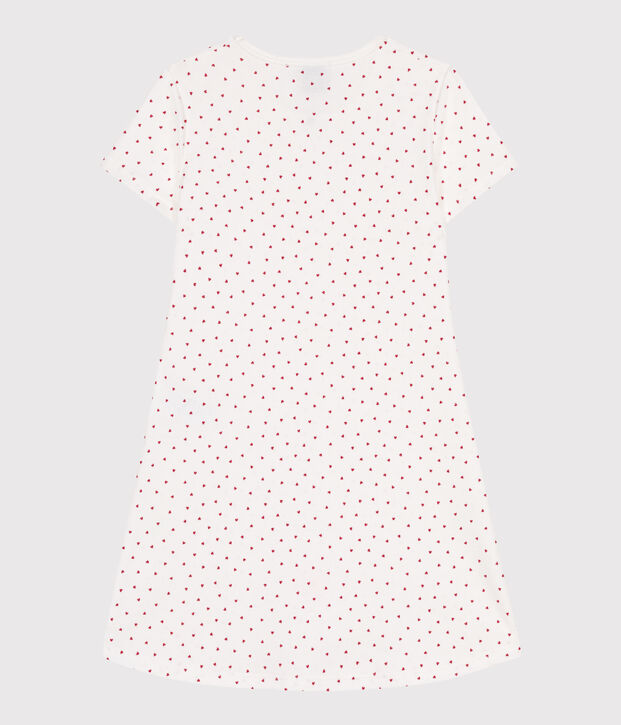 Chemise de nuit enfant en coton manches courtes &agrave; c&oelig;urs blanc/rouge