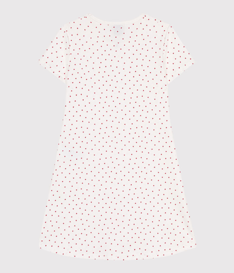 Chemise de nuit enfant en coton manches courtes &agrave; c&oelig;urs blanc MARSHMALLOW/rouge TERKUIT