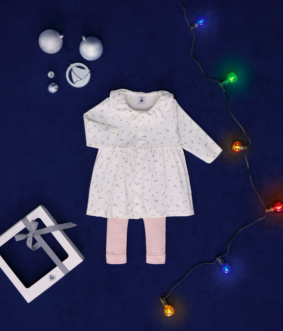 Ensemble robe manches longues et legging en coton bébé blanc MARSHMALLOW/blanc MULTICO