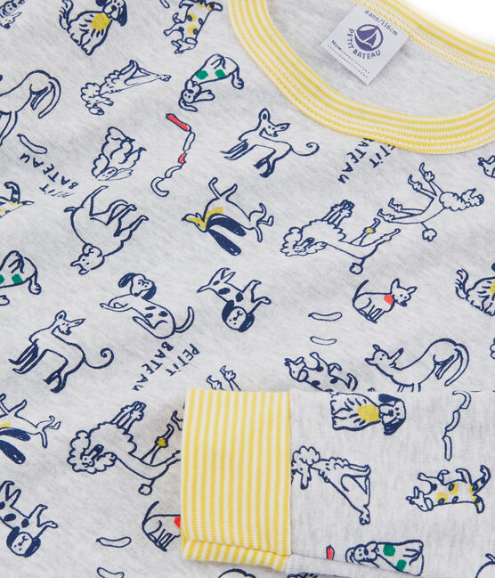 Pyjama petit garçon coupe très ajustée en côte gris POUSSIERE/blanc MULTICO