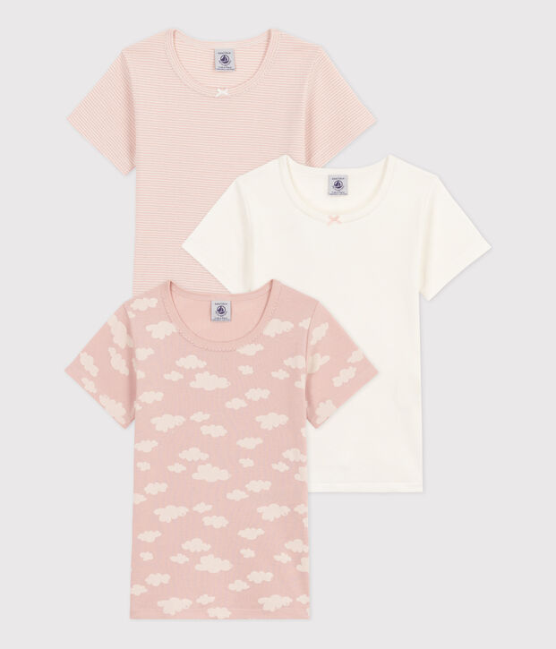 Lot de 3 tee shirts manches courtes nuages en coton  petite fille multicouleur