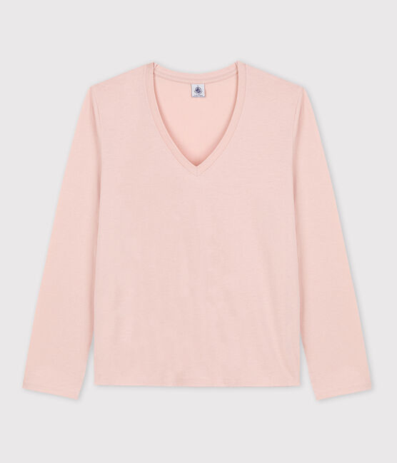 Tee-shirt LE DROIT col V en coton Femme rose SALINE