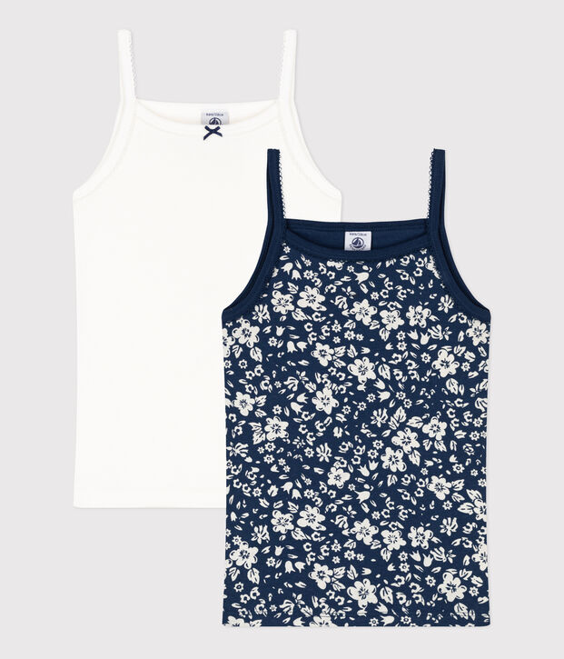 Lot de 2 chemises &agrave; bretelles fleur en coton petite fille multicouleur