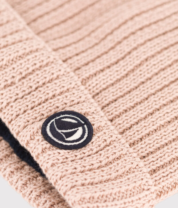 Bonnet b&eacute;b&eacute; en tricot doubl&eacute; en polaire rose