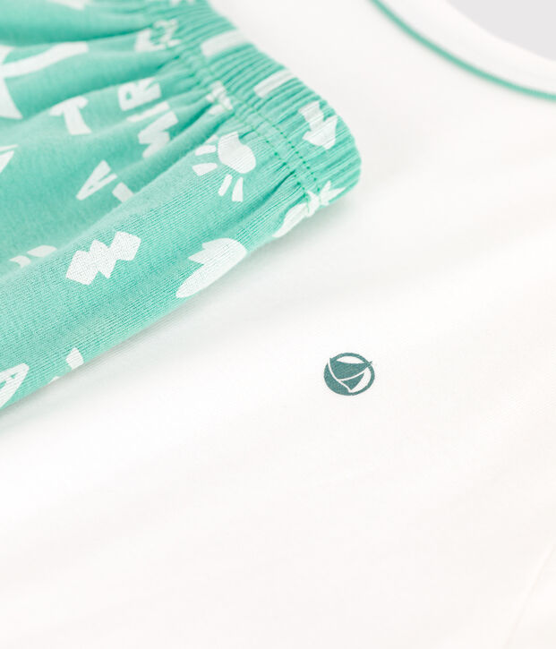 Pyjama short enfant en coton blanc/vert