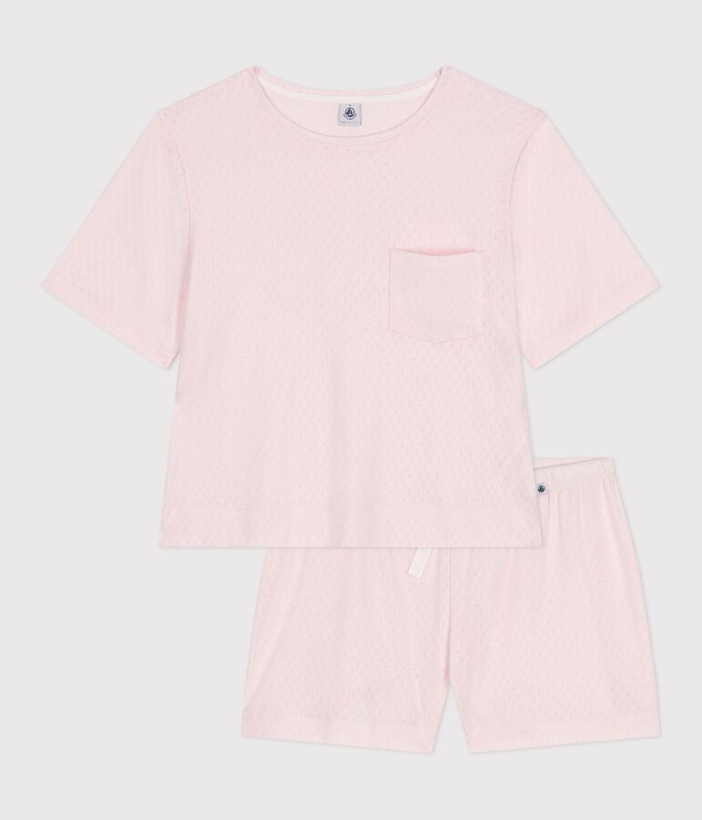 Pyjama short femme en coton manches courtes rose