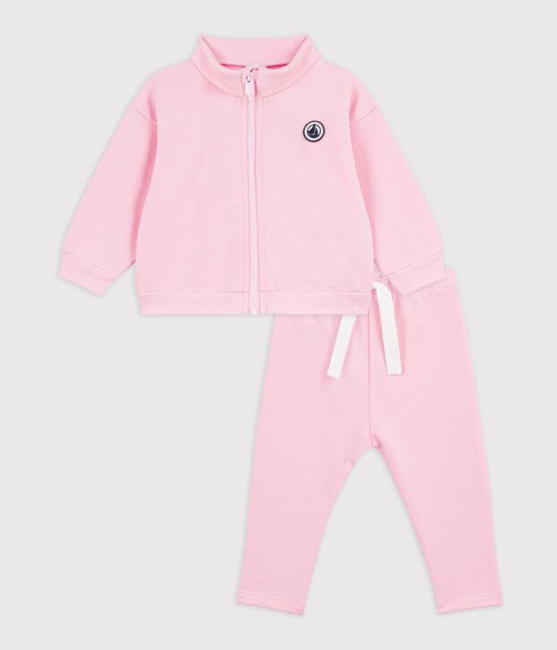 Ensemble sweatshirt et pantalon b&eacute;b&eacute; en coton uni rose clair