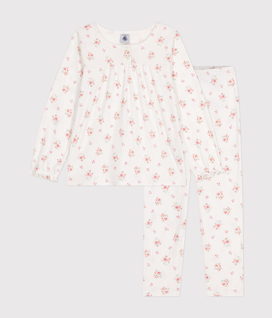 Pyjama en coton  imprimé à fleurs enfant blanc MARSHMALLOW/blanc MULTICO
