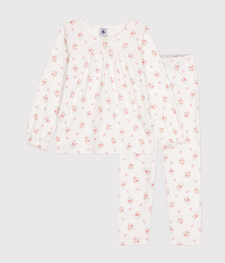 Pyjama en coton  imprim&eacute; &agrave; fleurs enfant blanc MARSHMALLOW/blanc MULTICO