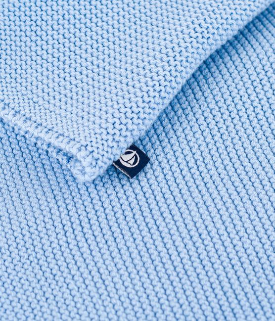 Cardigan bébé tricot point mousse en coton bleu FLO