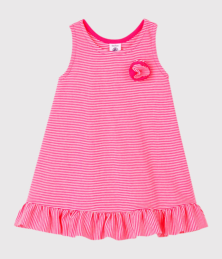 Robe sans manches b&eacute;b&eacute; fille en maille rose GEISHA/blanc MARSHMALLOW