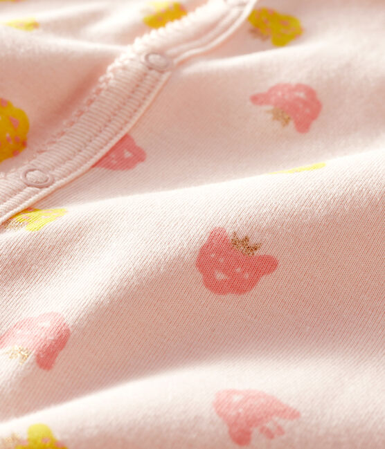 Combicourt bébé fille en côte rose FLEUR/blanc MULTICO