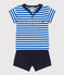 Ensemble bébé deux pièces en coton, t-shirt col vareuse bleu PORCELANA/ SMOKING