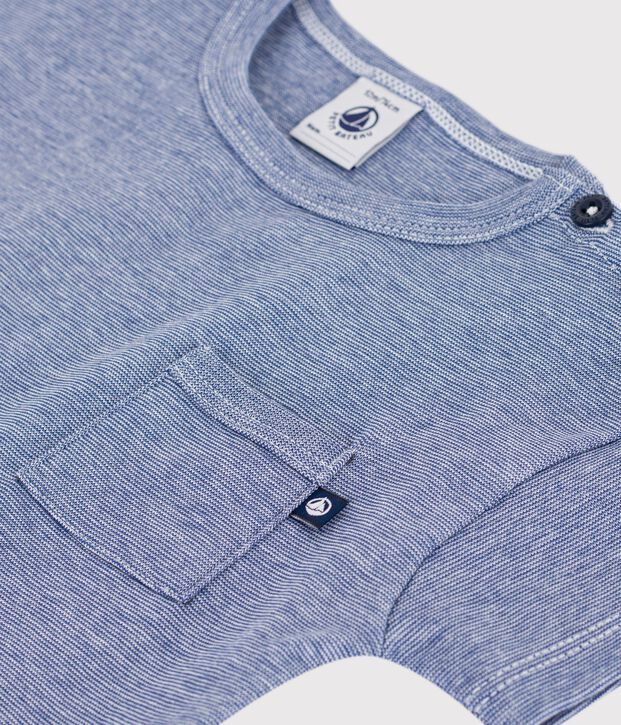 Tee-shirt b&eacute;b&eacute; en coton manches courtes ray&eacute; bleu/blanc