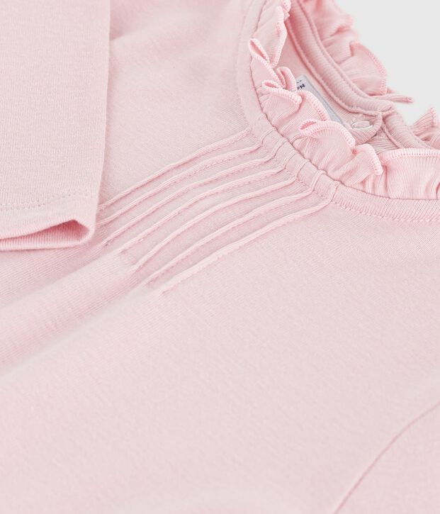 Tee-shirt enfant manches longues en coton uni rose clair