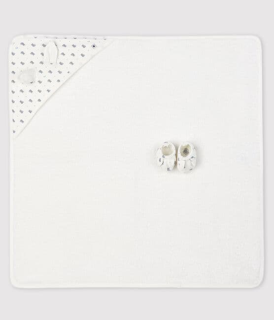 Coffret carré de bain et chaussons bébé en éponge et coton biologique blanc MARSHMALLOW/gris GRIS/ MULTICO