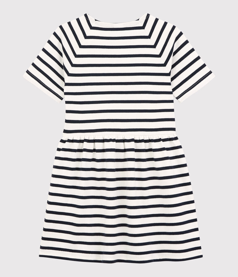 Robe manches courtes en coton enfant fille blanc MARSHMALLOW/bleu SMOKING