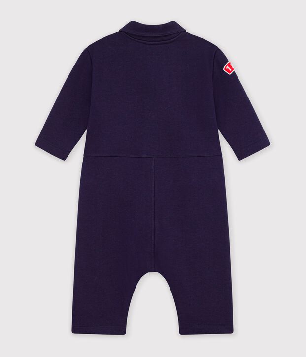 Combinaison longue b&eacute;b&eacute; en coton uni bleu marine