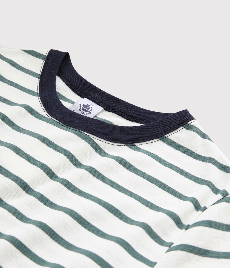 T-shirt col rond iconique en coton Femme blanc MARSHMALLOW/vert VALLEE