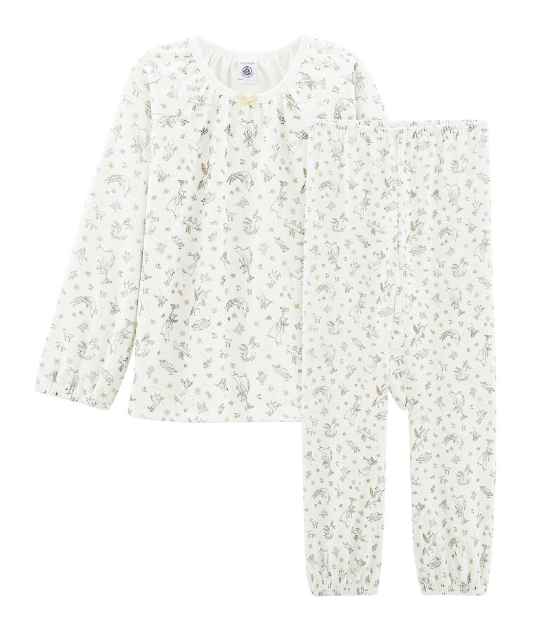 Pyjama petite fille en velours blanc/multicouleur