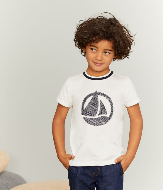 Tee-shirt manches courtes enfant garçon blanc MARSHMALLOW
