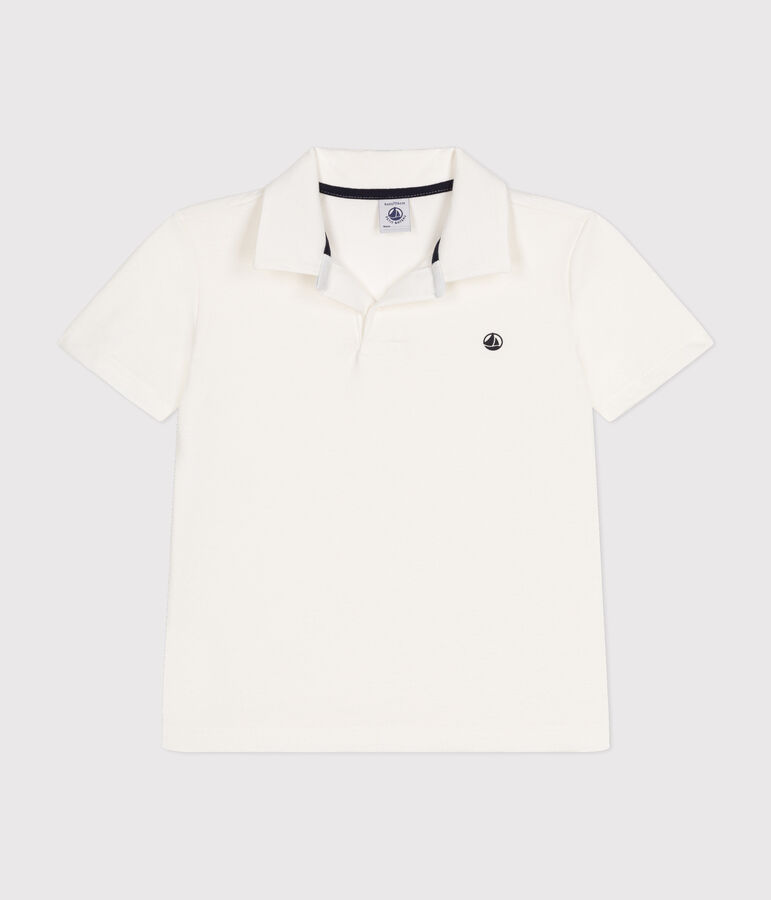 Polo manches courtes en coton enfant gar&ccedil;on blanc MARSHMALLOW