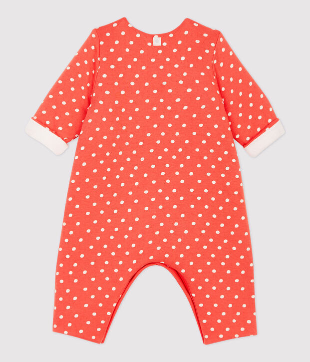 Combinaison longue imprim&eacute; pois b&eacute;b&eacute; en coton biologique orange/blanc