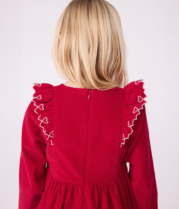 Robe enfant manches longues en velours unie rouge