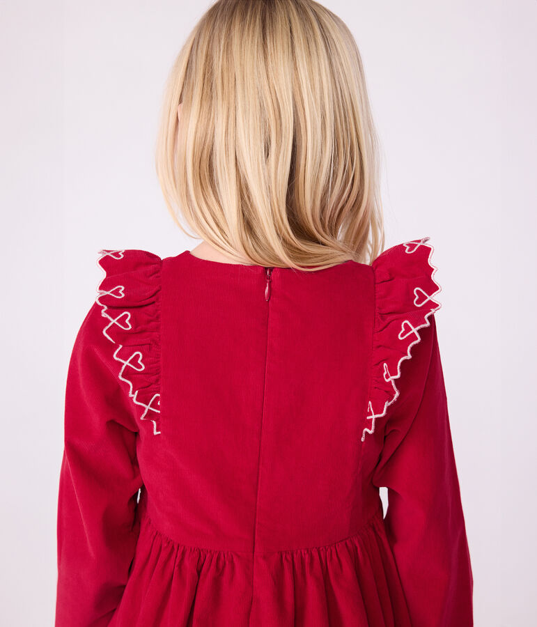 Robe enfant manches longues en velours unie rouge
