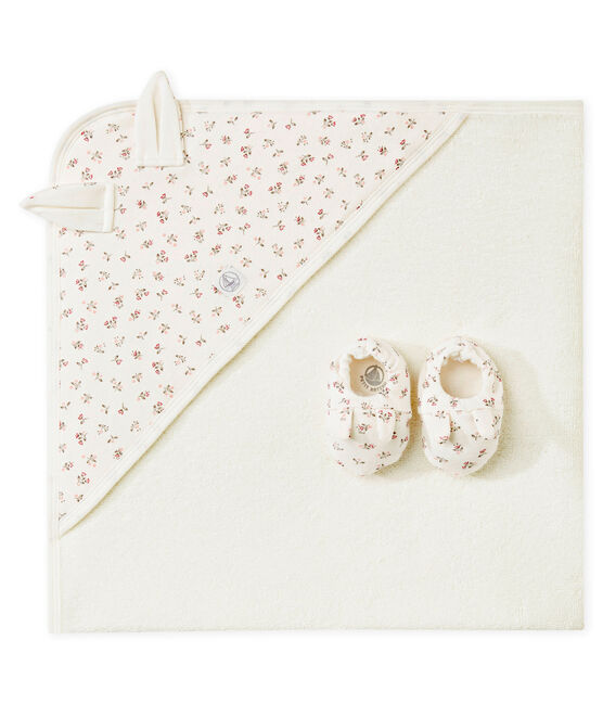 Coffret carré de bain + chaussons bébé mixte blanc MARSHMALLOW/blanc MULTICO