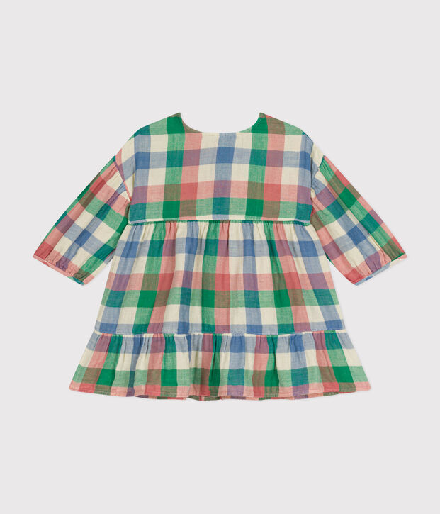 Robe manches longues en gaze de coton b&eacute;b&eacute; &eacute;cru/multicouleur