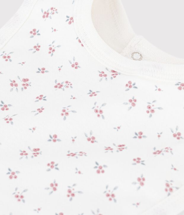Bavoir b&eacute;b&eacute; en coton imprim&eacute; blanc/rose