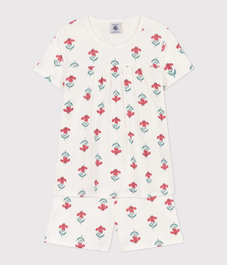 Pyjacourt fleurs avec couronne en coton  petite fille blanc MARSHMALLOW/blanc MULTICO