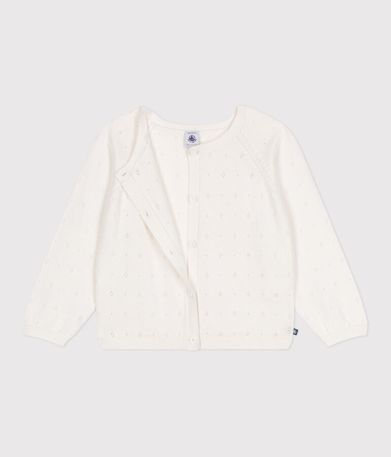 Cardigan enfant coton point fantaisie blanc MARSHMALLOW