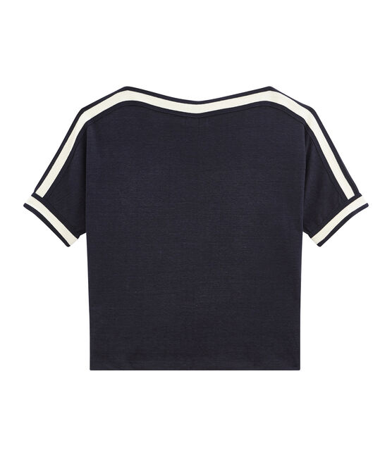 Tee shirt femme en lin manches courtes bleu SMOKING
