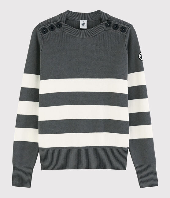 Pull marin en coton Femme gris ORAGE/blanc MARSHMALLOW