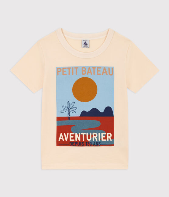 Tee-shirt manches courtes en coton enfant garçon écru AVALANCHE