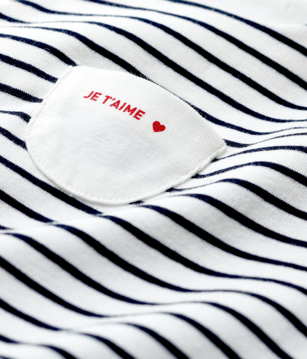 Salopette longue ray&eacute;e b&eacute;b&eacute; en coton biologique blanc/bleu