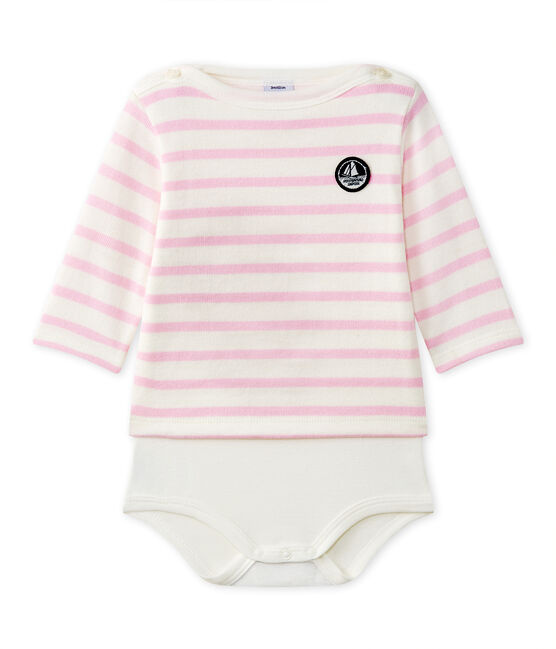 Body marinière bébé manches longues blanc MARSHMALLOW/rose BABYLONE