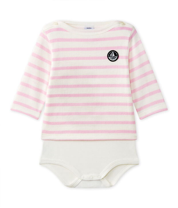Body marini&egrave;re b&eacute;b&eacute; manches longues blanc/rose