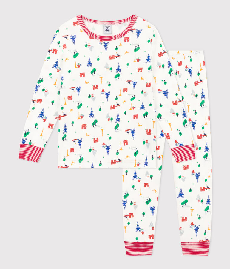 Pyjama imprim&eacute; motif Paris en coton enfant blanc MARSHMALLOW/bleu MEDIEVAL/ MULTICO