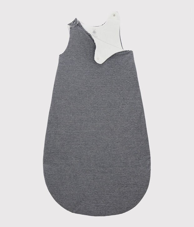 Gigoteuse ray&eacute;e b&eacute;b&eacute; en velours de coton biologique bleu/blanc